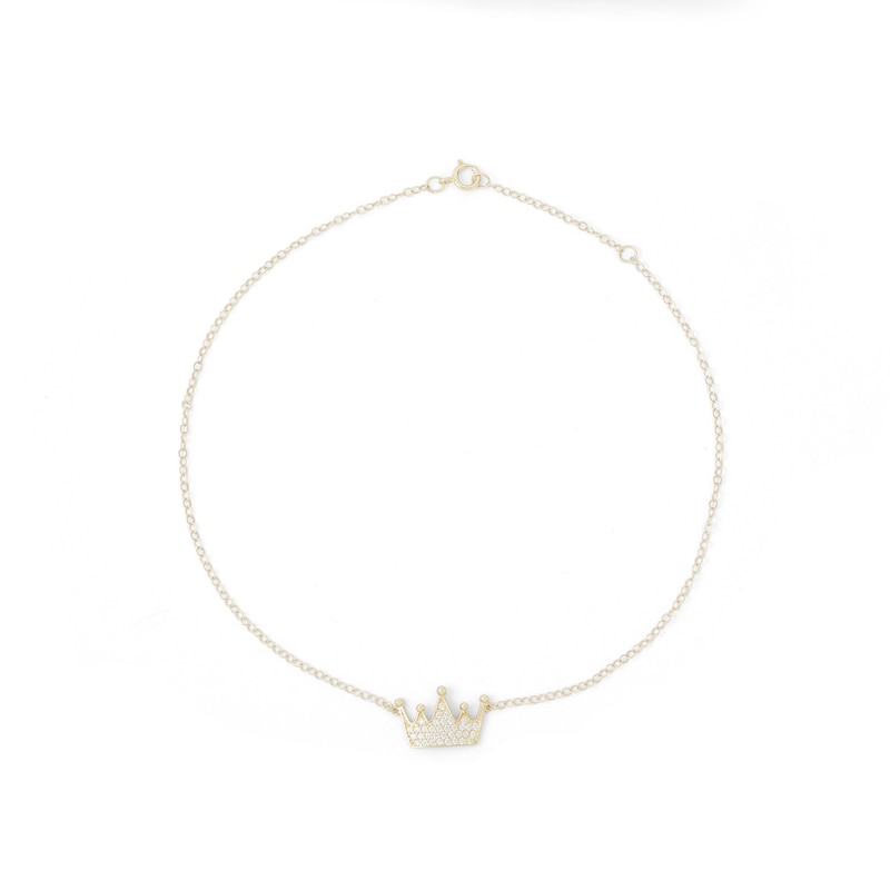 Cubic Zirconia Crown Anklet in 10K Solid Gold - 10"
