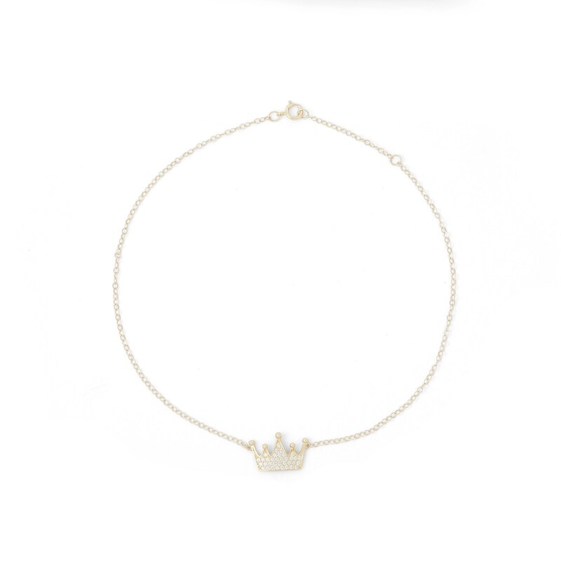 Cubic Zirconia Crown Anklet in 10K Solid Gold - 10"
