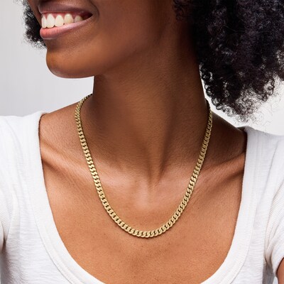 10K Hollow Gold Reversible Textured Curb Chain Made in Italy - 20"