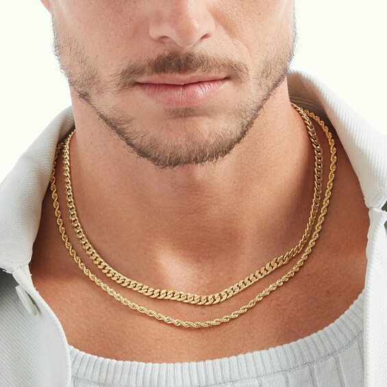 10K Hollow Gold Reversible Textured Curb Chain Made in Italy - 20"