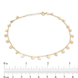 Made in Italy Mirror Hearts Dangle Station Anklet in 10K Solid Gold - 10"