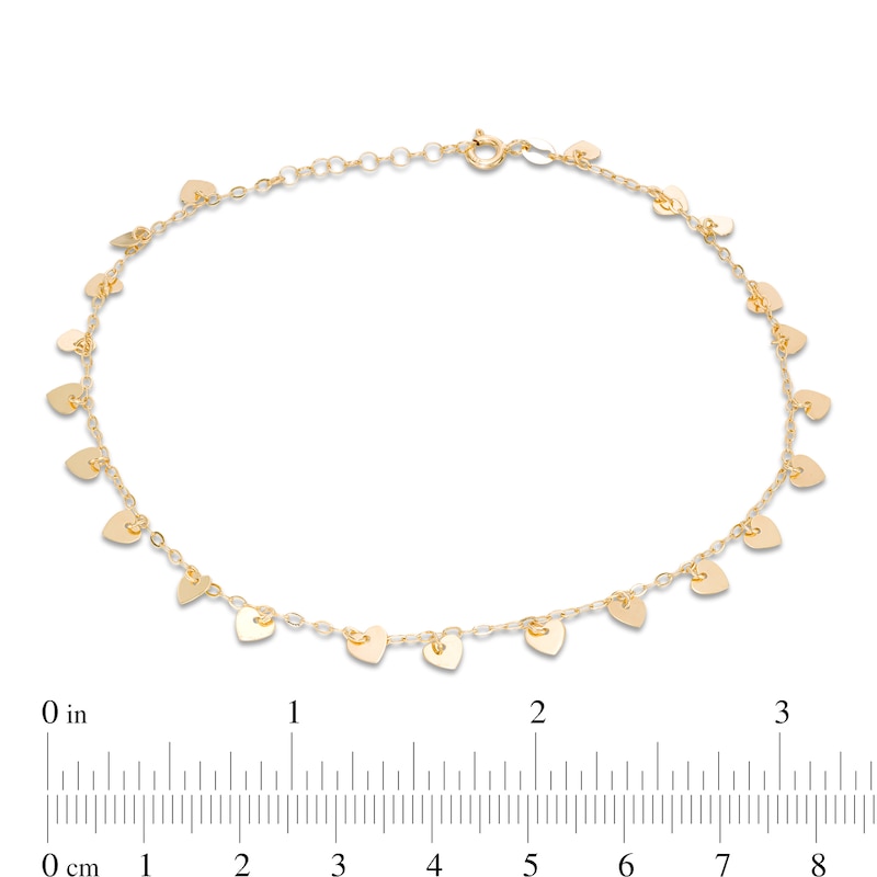 Main Image 3 of Made in Italy Mirror Hearts Dangle Station Anklet in 10K Solid Gold - 10"