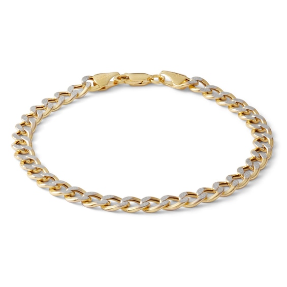 10K Semi-Solid Gold Cuban Curb Two-Tone Chain Bracelet - 7"