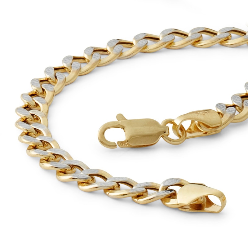 10K Semi-Solid Gold Cuban Curb Two-Tone Chain Bracelet - 7"