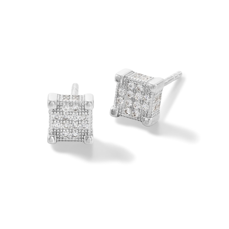 Cubic Zirconia Beaded Square Composite Stud Earrings in Sterling Silver