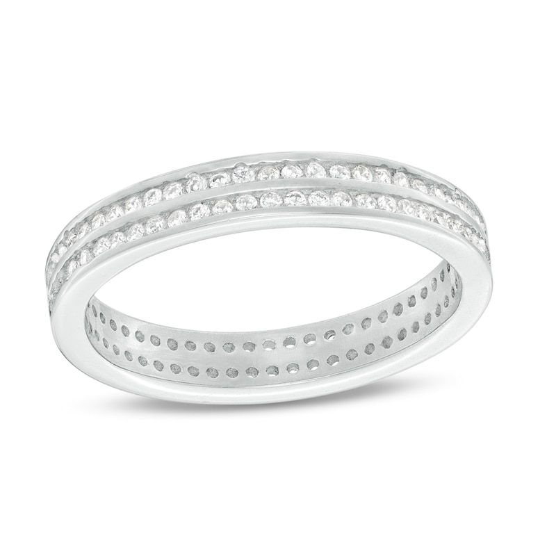 Cubic Zirconia Double Row Eternity Band in Sterling Silver - Size 10