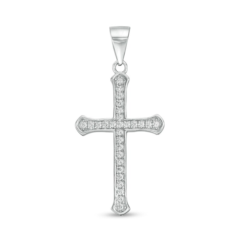 Main Image 1 of Cubic Zirconia Gothic-Style Cross Necklace Charm in Sterling Silver