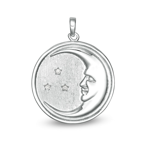 Cubic Zirconia Crescent Moon Medallion Charm in Sterling Silver