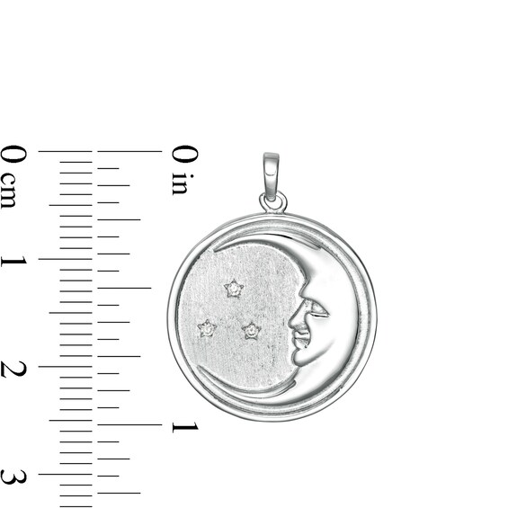Cubic Zirconia Crescent Moon Medallion Charm in Sterling Silver