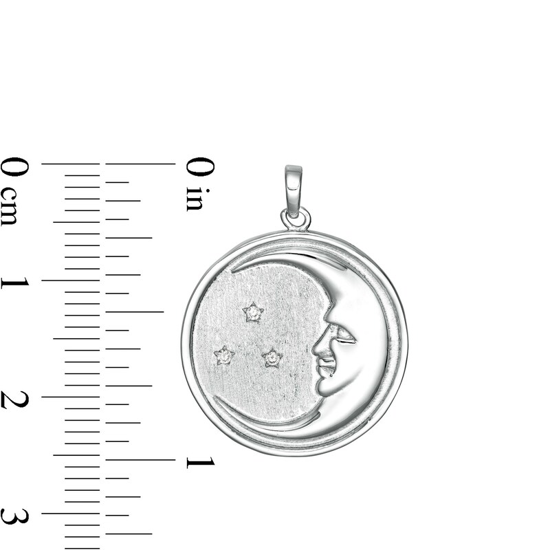 Cubic Zirconia Crescent Moon Medallion Charm in Sterling Silver