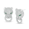 Thumbnail Image 1 of Pear-Shaped Green and White Cubic Zirconia Panther Stud Earrings in Sterling Silver