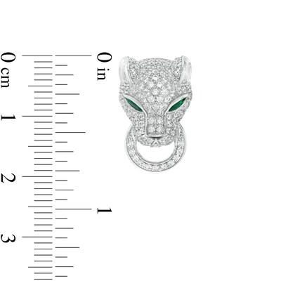 Pear-Shaped Green and White Cubic Zirconia Panther Stud Earrings in Sterling Silver