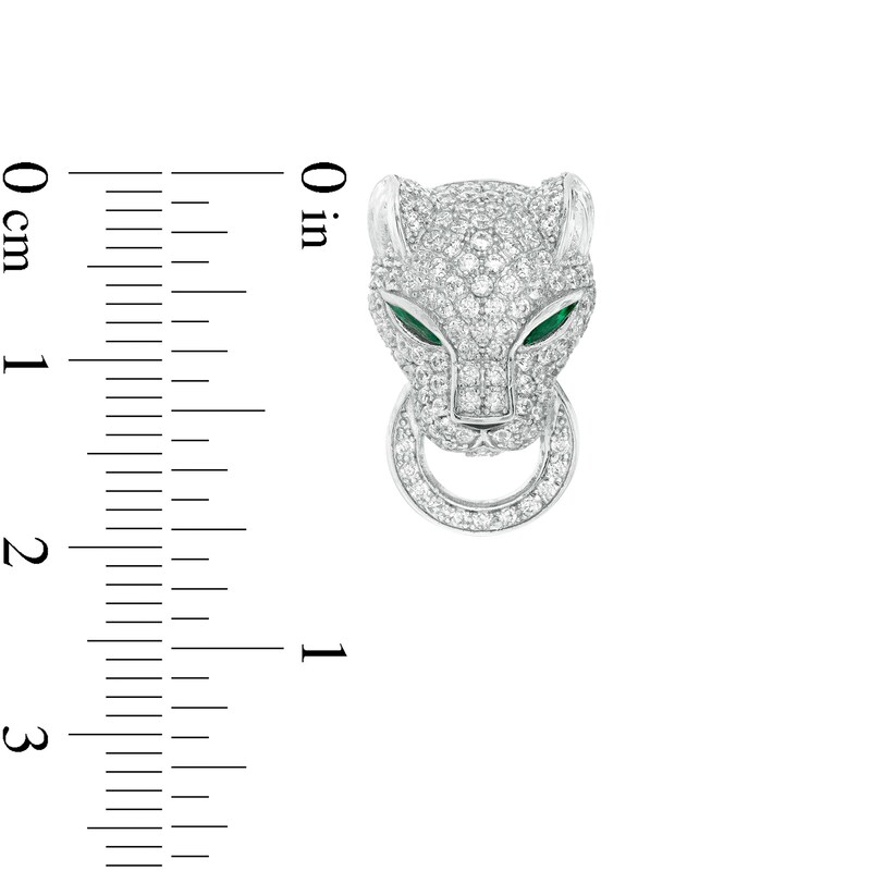 Main Image 2 of Pear-Shaped Green and White Cubic Zirconia Panther Stud Earrings in Sterling Silver