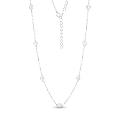 Cubic Zirconia Station Necklace in Sterling Silver - 28"