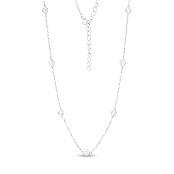 Cubic Zirconia Station Necklace in Sterling Silver - 28"