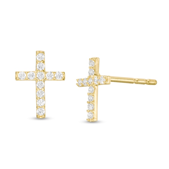 Cross 14k Yellow Gold Stud Earrings in White Diamond