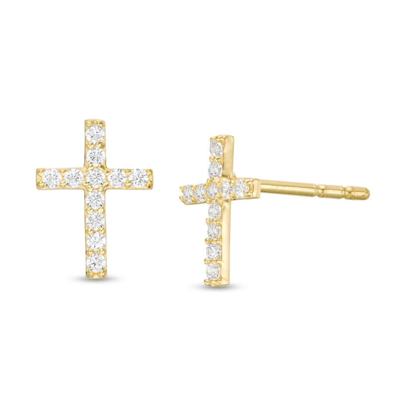 0.9mm Cubic Zirconia Cross Stud Earrings in 14K Gold
