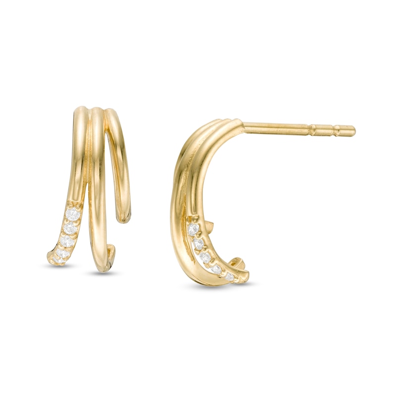 Cubic Zirconia Layered J-Hoop Drop Earrings in 10K Gold