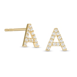 Cubic Zirconia &quot;A&quot; Initial Stud Earrings in 10K Gold