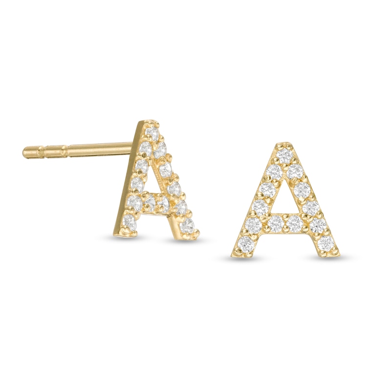 Cubic Zirconia "A" Initial Stud Earrings in 10K Gold