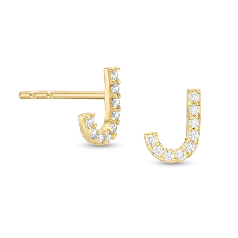 Cubic Zirconia "J" Initial Stud Earrings in 10K Gold