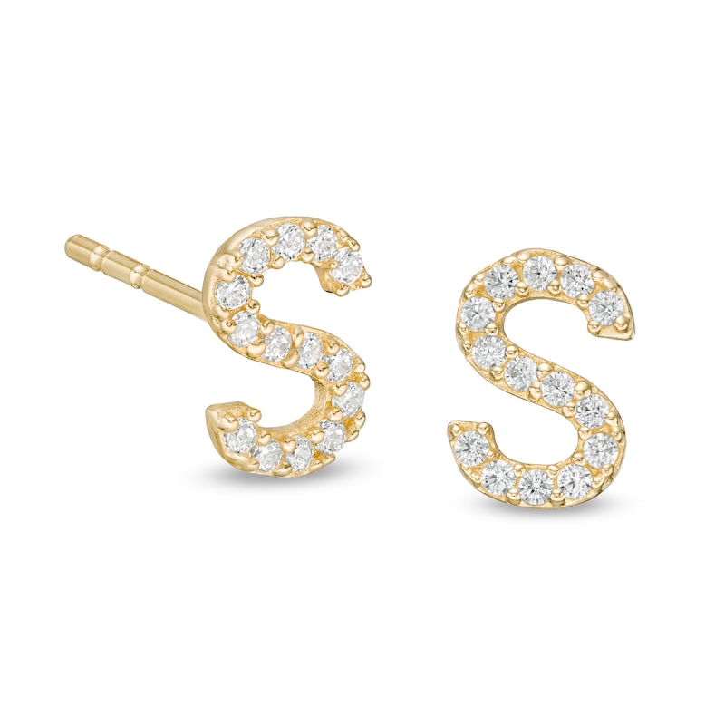 Main Image 1 of Cubic Zirconia "S" Initial Stud Earrings in 10K Gold