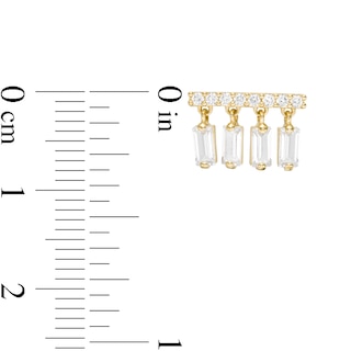 Baguette and Round Cubic Zirconia Bar Dangle Stud Earrings in 10K Gold