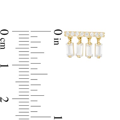 Baguette and Round Cubic Zirconia Bar Dangle Stud Earrings in 10K Gold