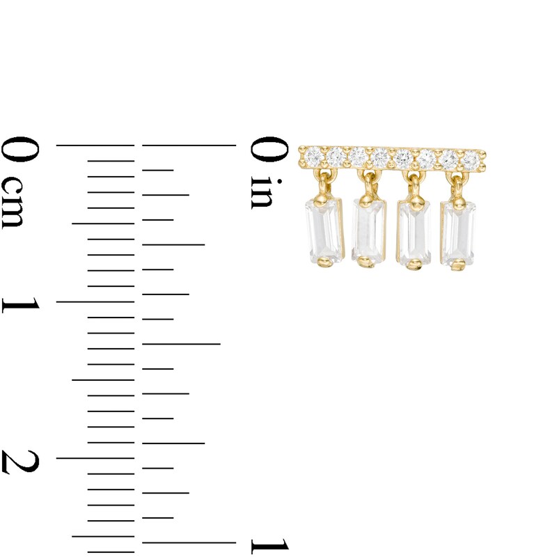 Main Image 2 of Baguette and Round Cubic Zirconia Bar Dangle Stud Earrings in 10K Gold