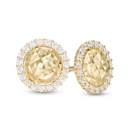 Cubic Zirconia Frame Diamond-Cut Dome Stud Earrings in 10K Gold