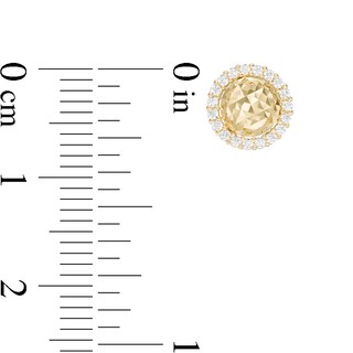 Cubic Zirconia Frame Diamond-Cut Dome Stud Earrings in 10K Gold