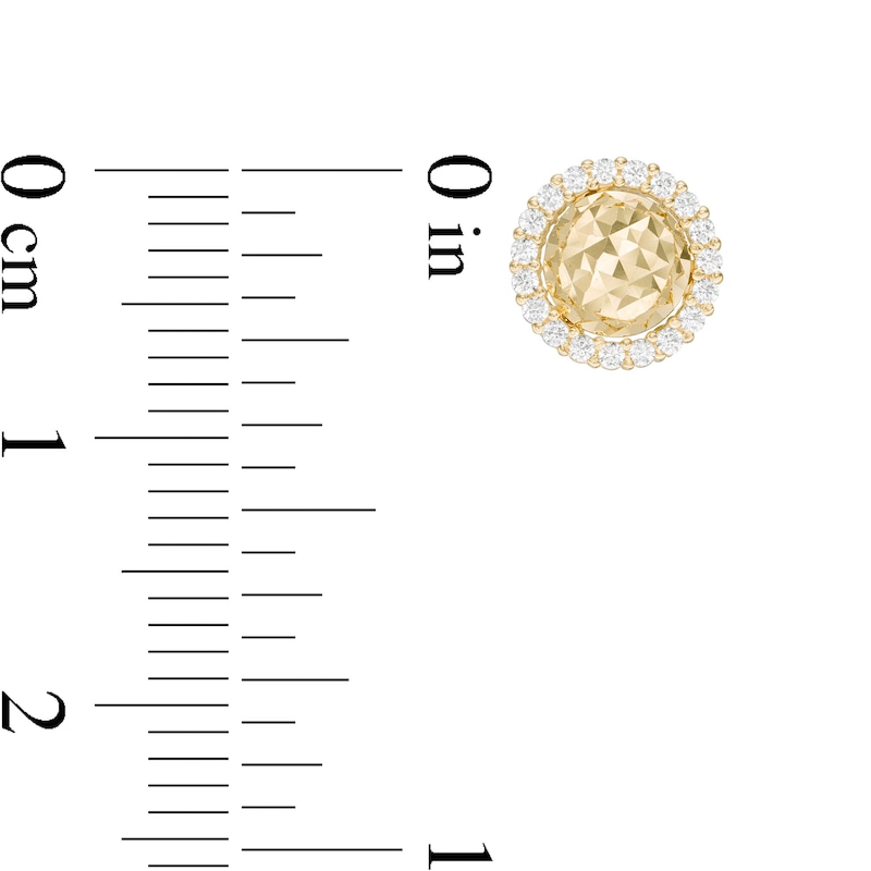 Main Image 2 of Cubic Zirconia Frame Diamond-Cut Dome Stud Earrings in 10K Gold