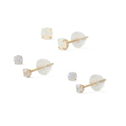 Simulated Opal and Cubic Zirconia Three Piece Stud Earrings Set in 10K Gold