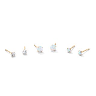 Simulated Opal and Cubic Zirconia Three Piece Stud Earrings Set in 10K Gold