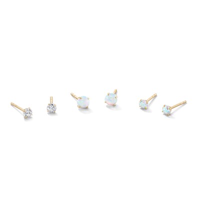 Simulated Opal and Cubic Zirconia Three Piece Stud Earrings Set in 10K Gold