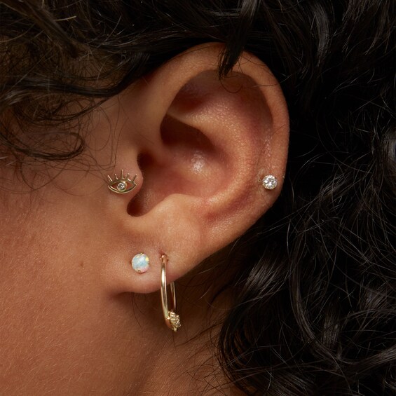 Simulated Opal and Cubic Zirconia Three Piece Stud Earrings Set in 10K Gold