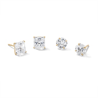 6mm Princess-Cut and Round Cubic Zirconia Stud Earrings Set in 10K Gold