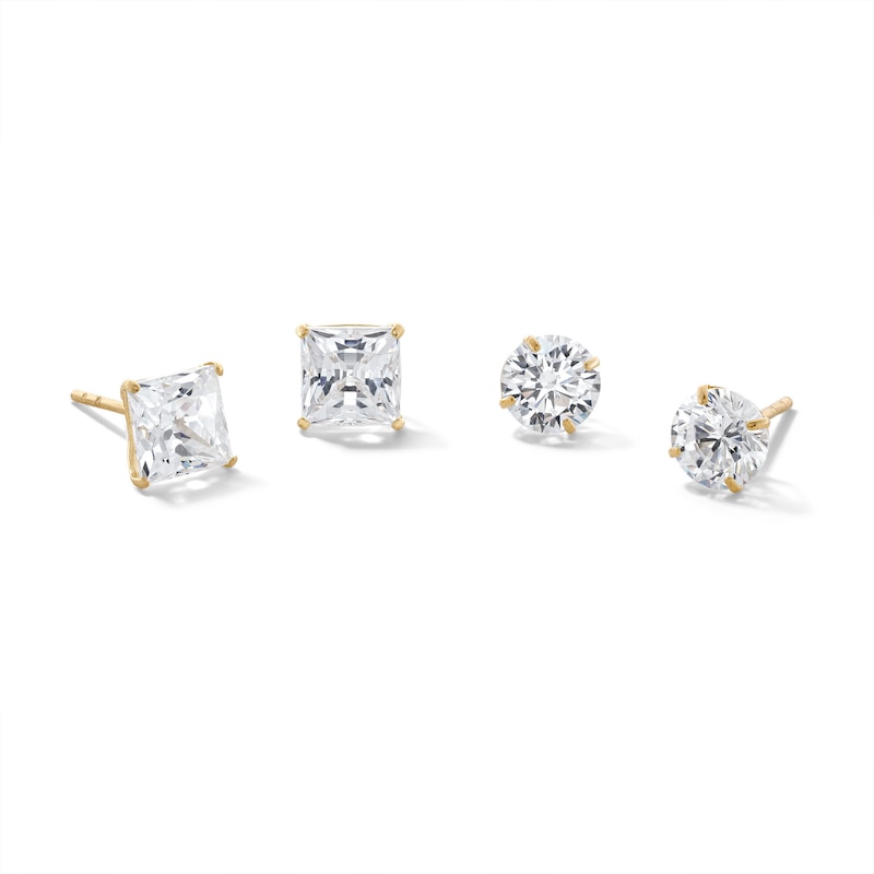 Main Image 1 of 6mm Princess-Cut and Round Cubic Zirconia Stud Earrings Set in 10K Gold