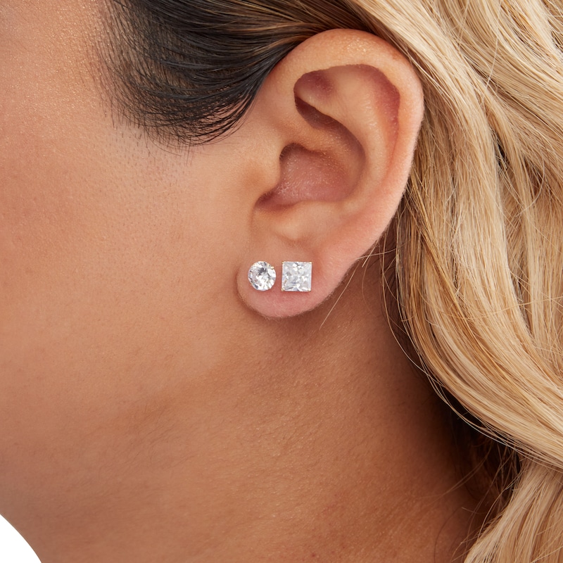 Main Image 3 of 6mm Princess-Cut and Round Cubic Zirconia Stud Earrings Set in 10K Gold