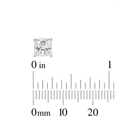 6mm Princess-Cut and Round Cubic Zirconia Stud Earrings Set in 10K Gold