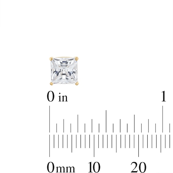 6mm Princess-Cut and Round Cubic Zirconia Stud Earrings Set in 10K Gold