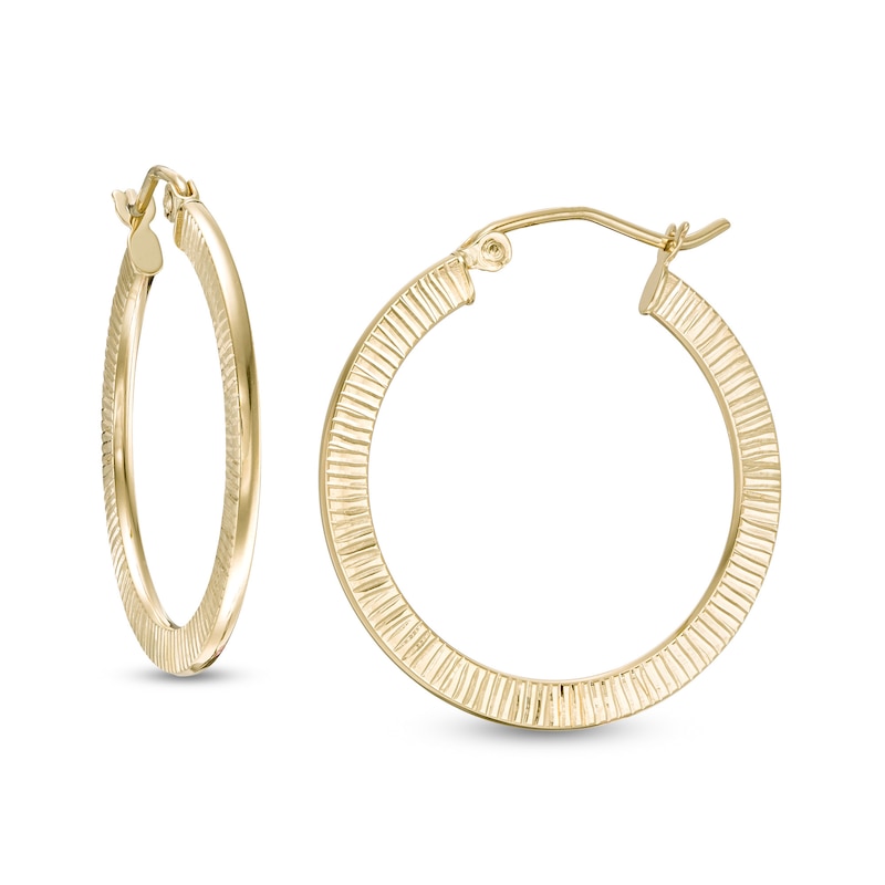 Main Image 1 of 20mm Flat Ribbed Hoop Earrings in 10K Gold