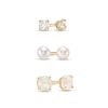 Simulated Opal, Freshwater Cultured Pearl and Cubic Zirconia Stud Earrings Set in 10K Gold