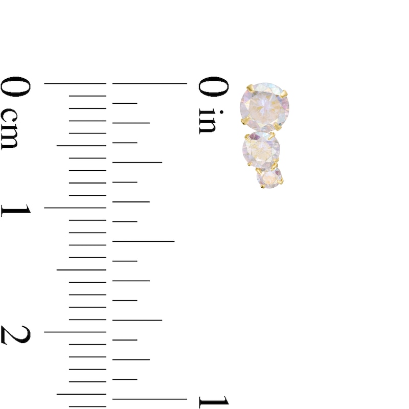 Main Image 2 of Iridescent Cubic Zirconia Three Stone Stud Earrings in 10K Gold