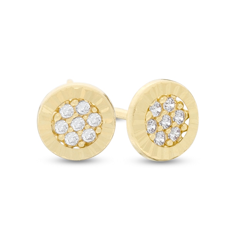 Composite Cubic Zirconia Diamond-Cut Frame Stud Earrings in 10K Semi-Solid Gold