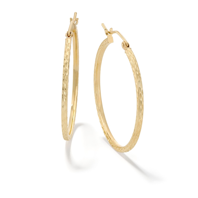 Main Image 1 of 10K Hollow Gold Diamond-Cut Square Textured Hoops