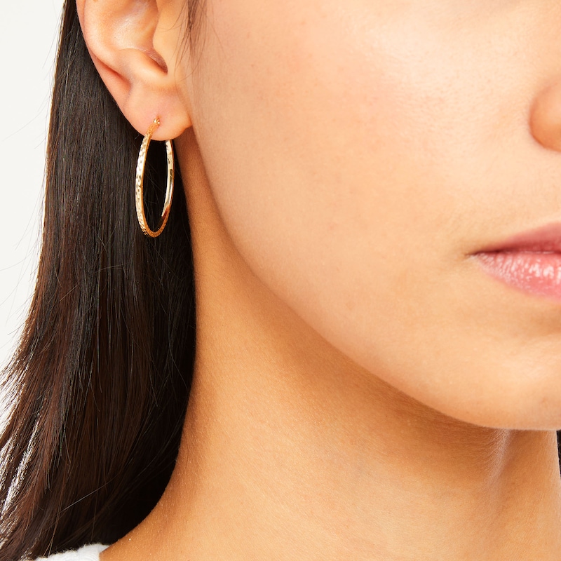 Main Image 2 of 10K Hollow Gold Diamond-Cut Square Textured Hoops