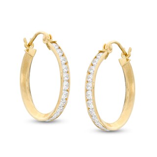 Cubic Zirconia 2.3 x 18mm Hoop Earrings in 10K Tube Hollow Gold