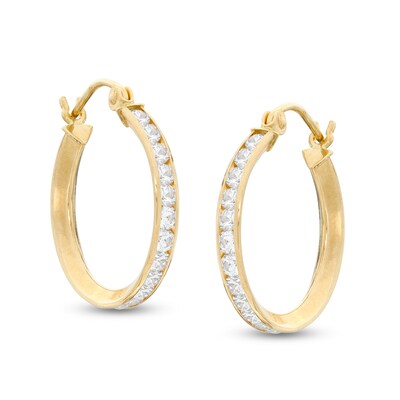 Cubic Zirconia 2.3 x 18mm Hoop Earrings in 10K Tube Hollow Gold