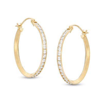10K Tube Hollow Gold CZ Hoops